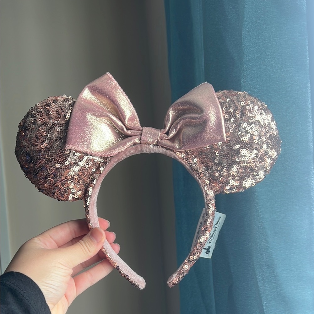 Sequin rose gold Minnie Mouse Ears Headband with Bow